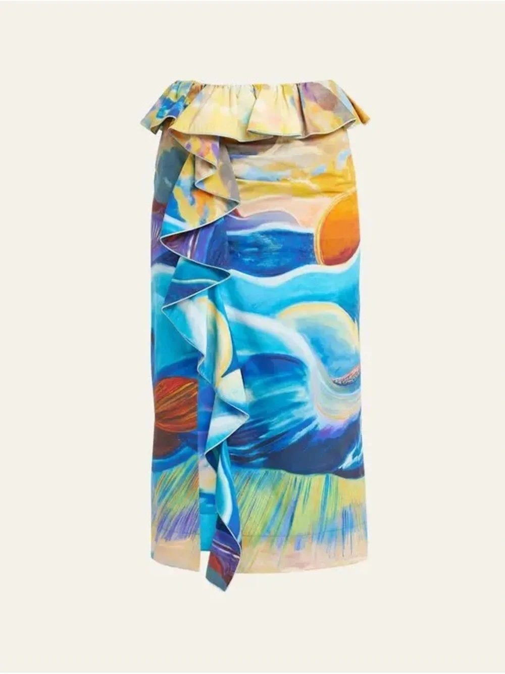 NWT Ulla Johnson 4 Nora Skirt Tuck Shara Hughes Ruffle Slit Abstract Art To Wear